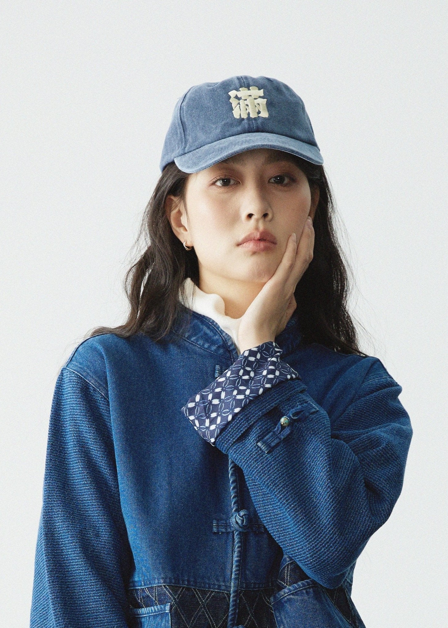 【Blue】Full - Embroidery Stone Washed Cap - Full House Denim & Workshop