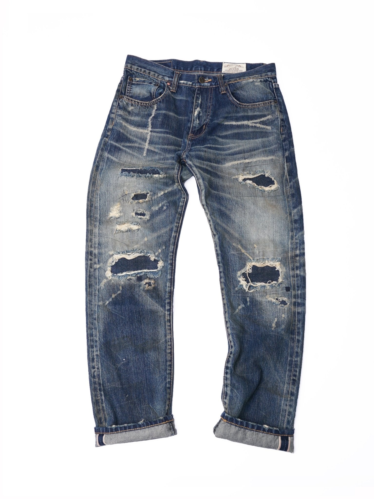 【訂製】C02 14oz. Dirty Damaged Slim Cut Jeans - Full House Denim & Workshop