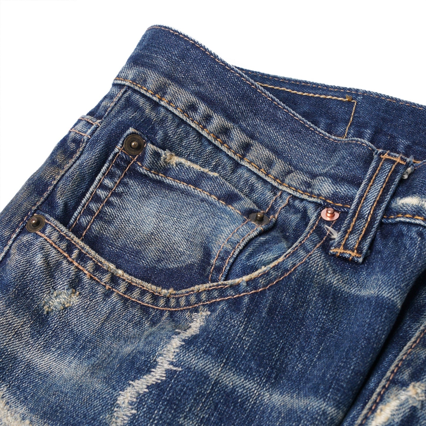 【訂製】C02 14oz. Dirty Damaged Slim Cut Jeans - Full House Denim & Workshop