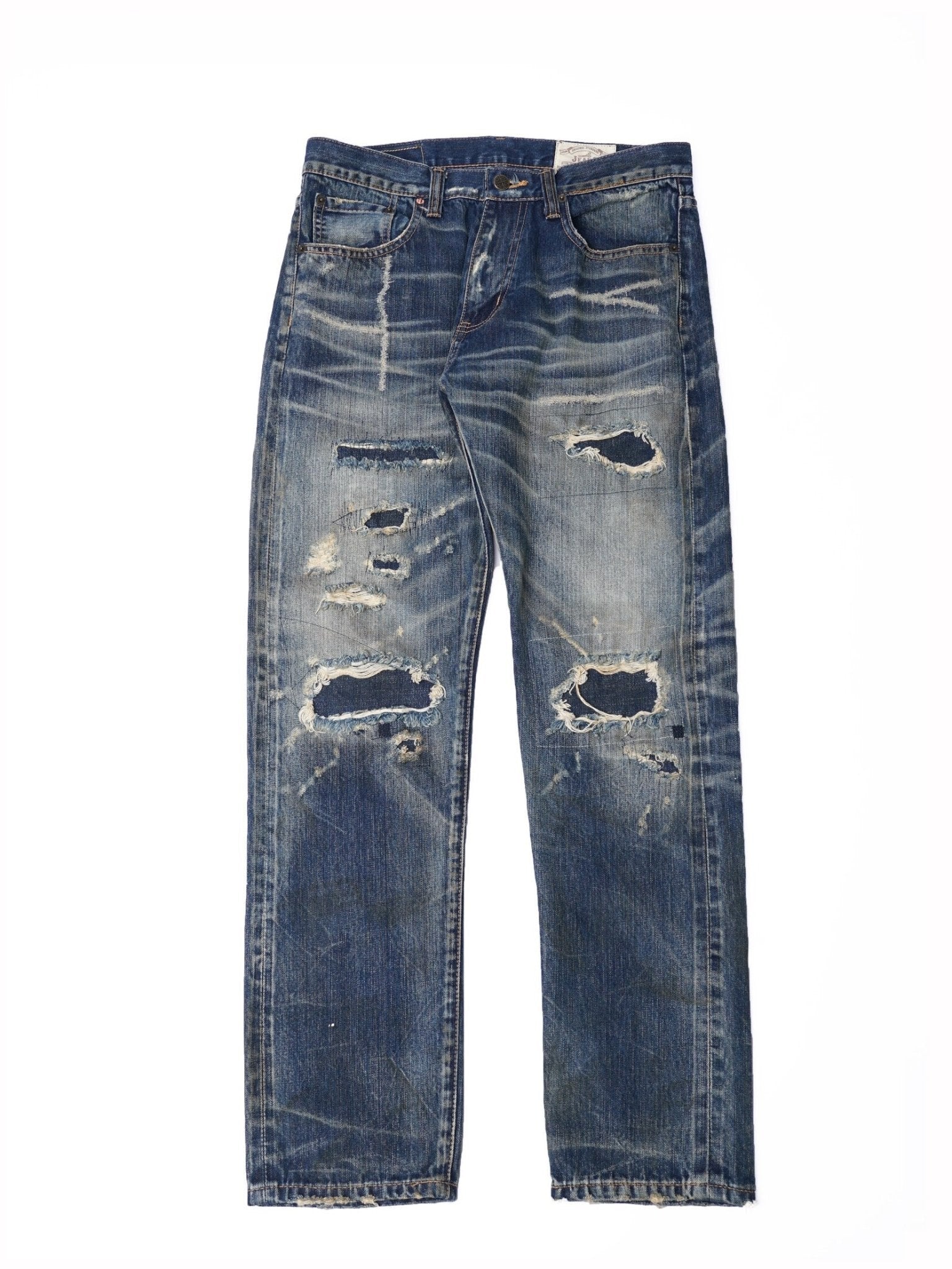 【訂製】C02 14oz. Dirty Damaged Slim Cut Jeans - Full House Denim & Workshop