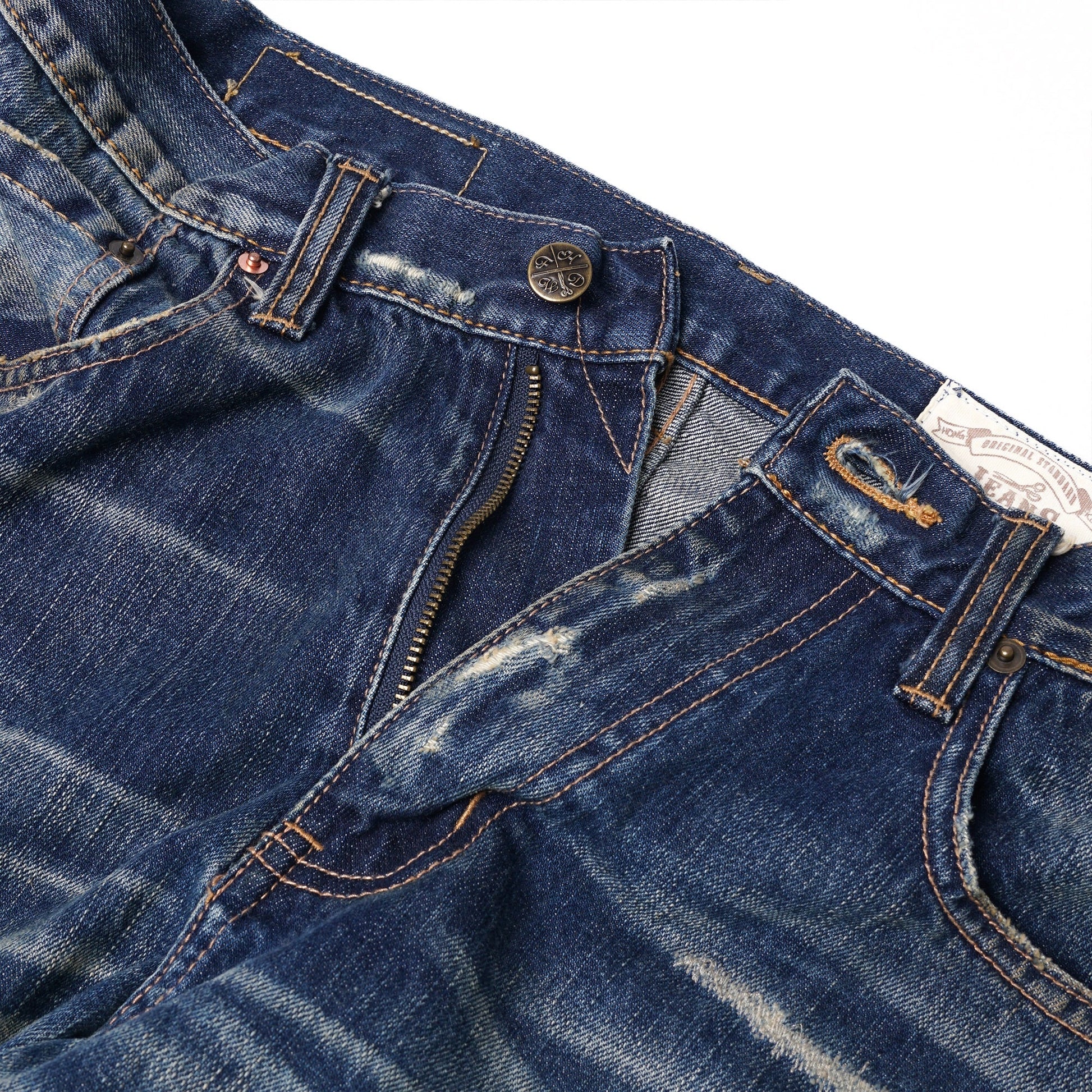 【訂製】C02 14oz. Dirty Damaged Slim Cut Jeans - Full House Denim & Workshop