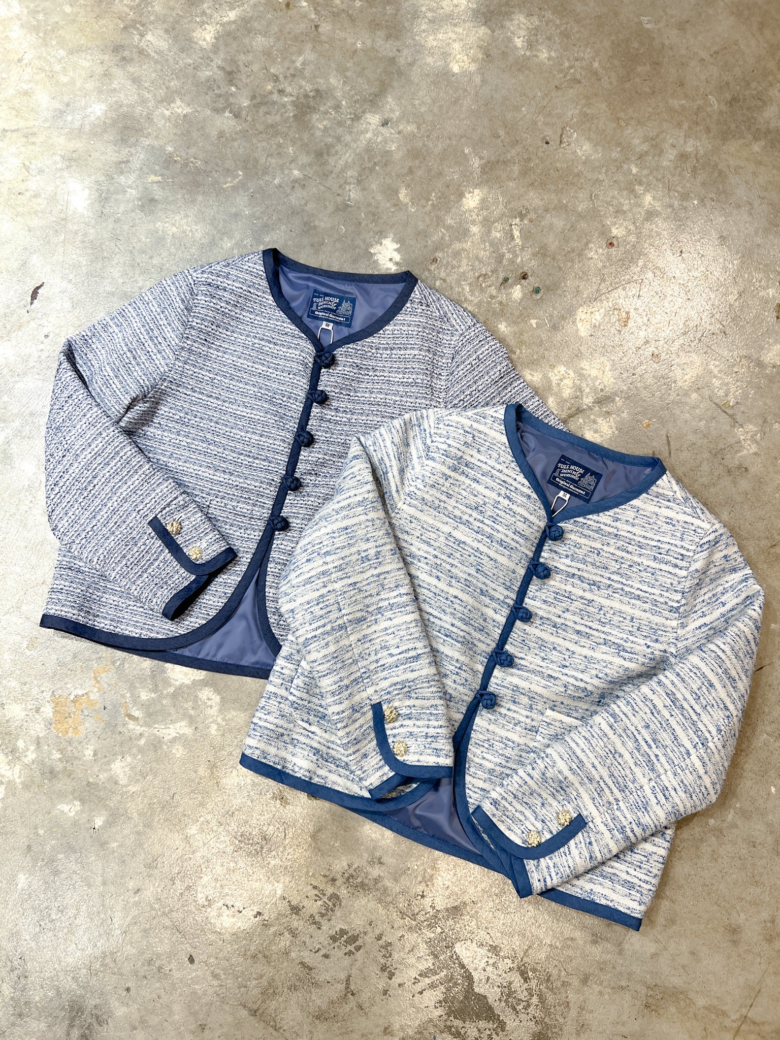 Collarless Ball Ball Tweed KF Jacket 波波盤扣花呢外套 - Full House Denim & Workshop