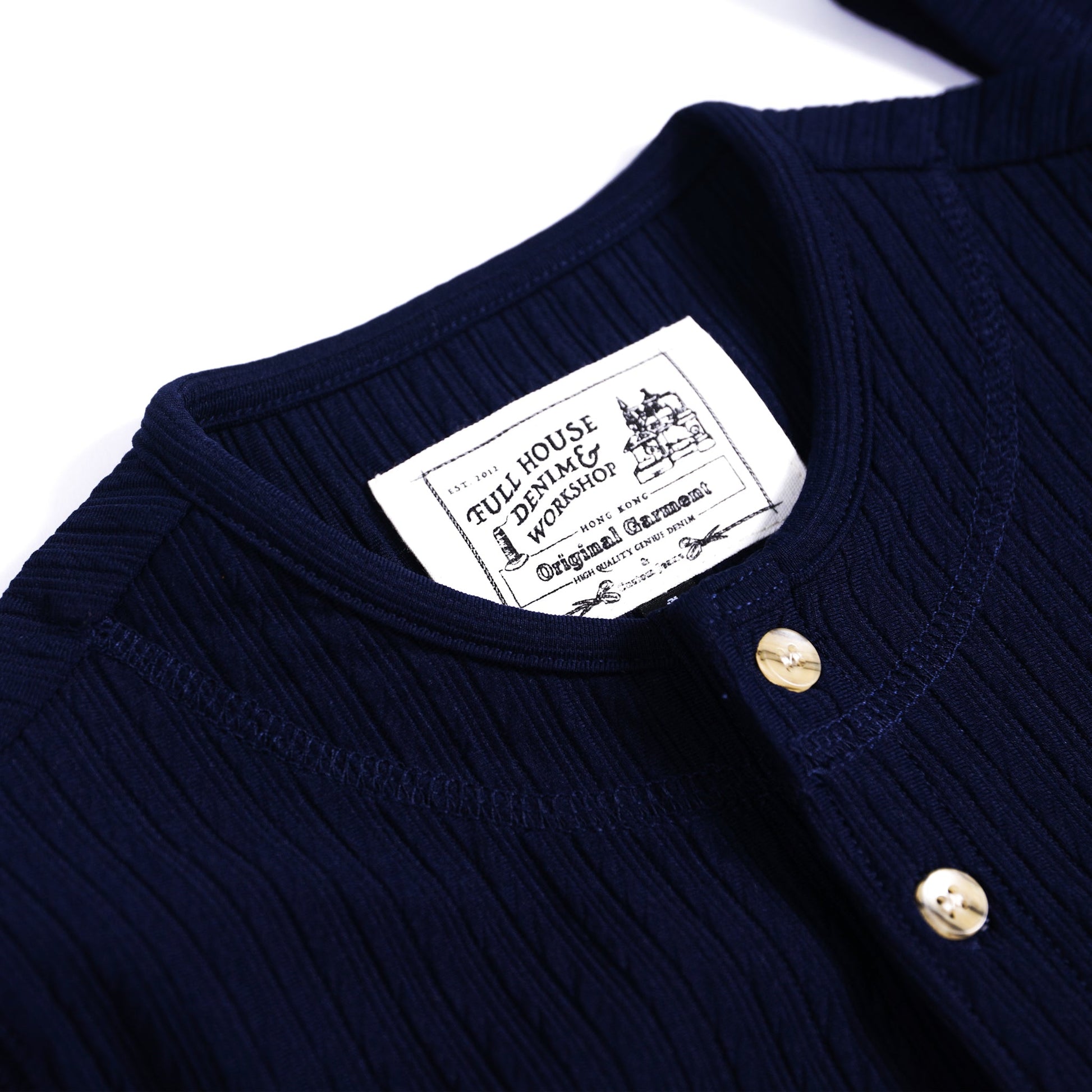 【男女同款】Corrugated Cotton Henley T-Shirt 瓦通棉亨利領T-Shirt - Full House Denim & Workshop