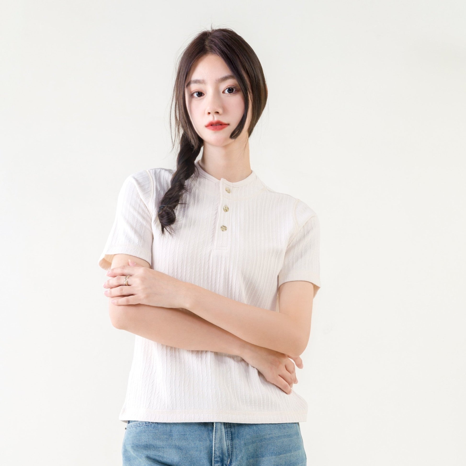 【男女同款】Corrugated Cotton Henley T-Shirt 瓦通棉亨利領T-Shirt - Full House Denim & Workshop