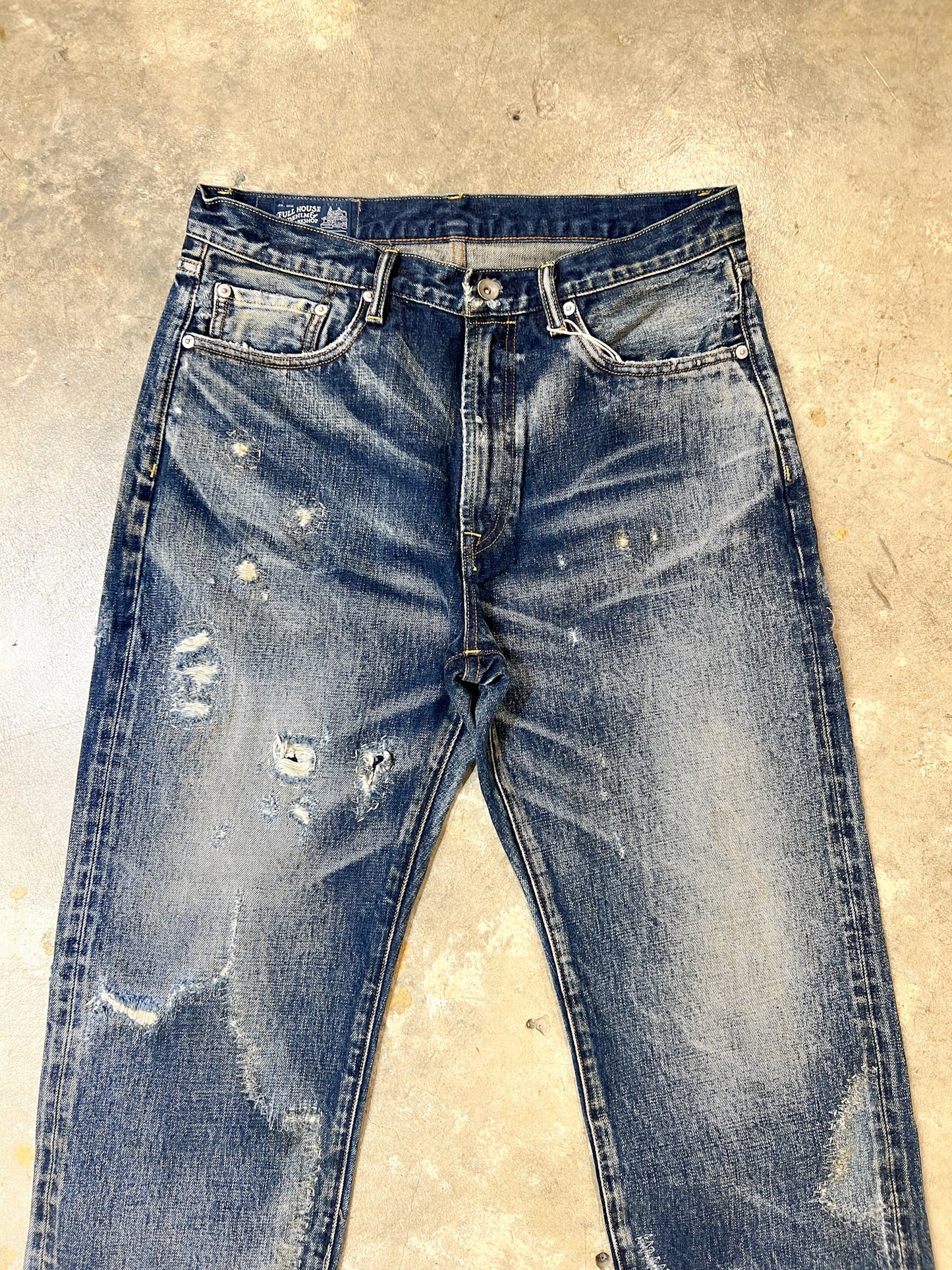 F04 Penetration Fading Damaged Jeans - Full House Denim & Workshop