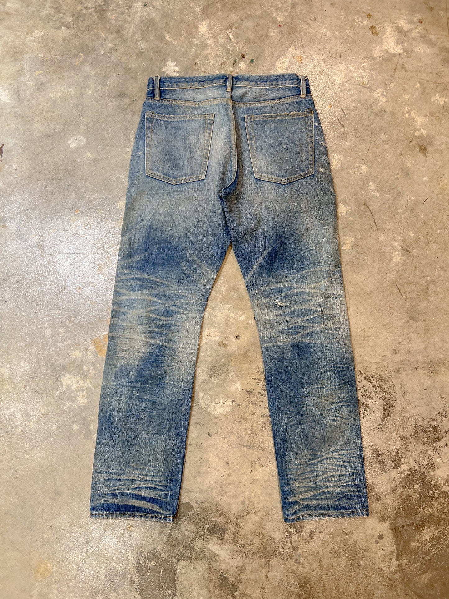 F05 Damaged Crushing Denim Jeans - Full House Denim & Workshop