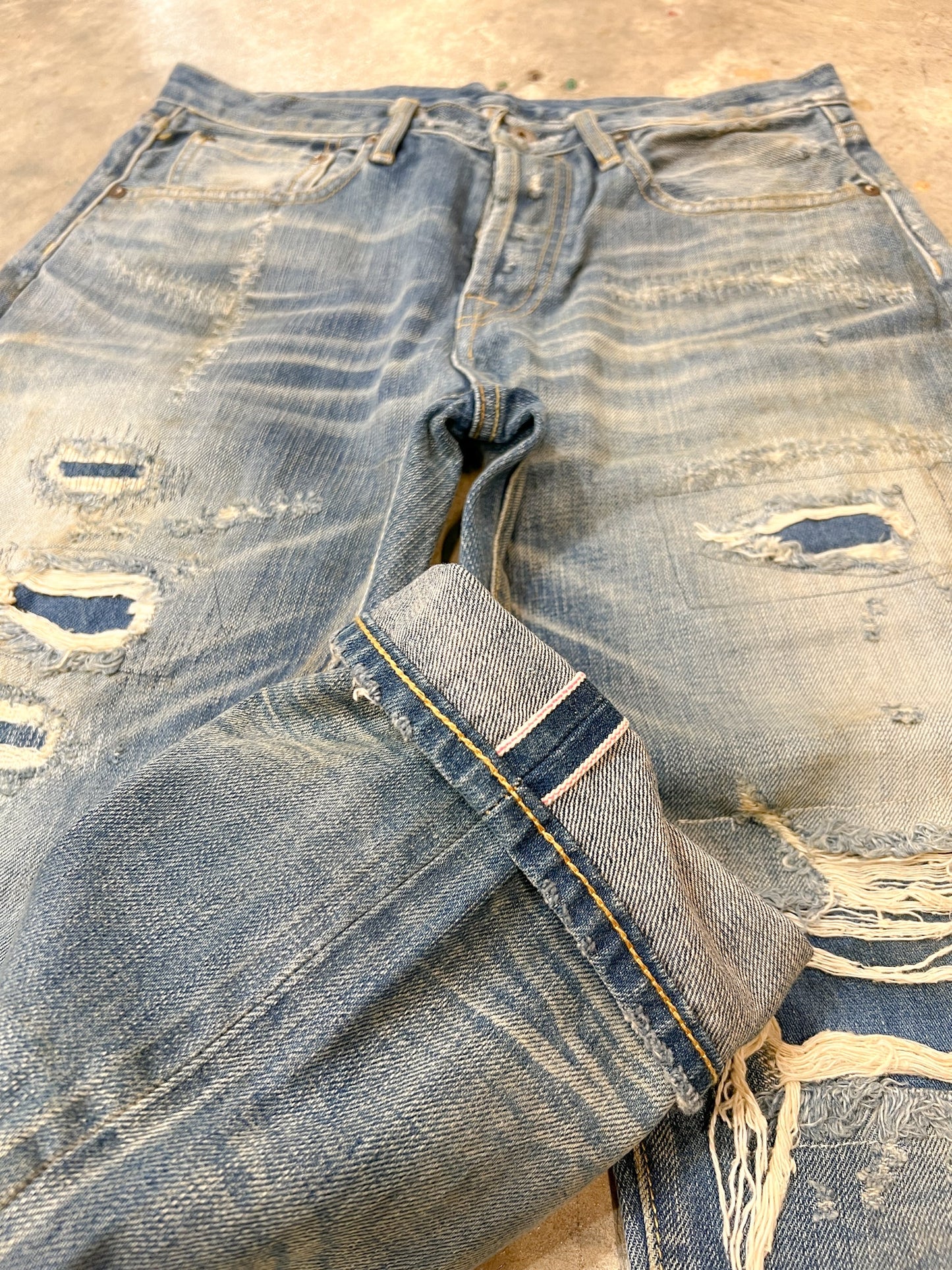 F05 Damaged Crushing Denim Jeans - Full House Denim & Workshop