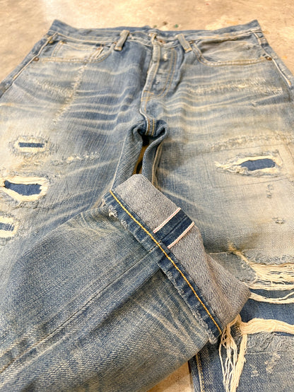 F05 Damaged Crushing Denim Jeans - Full House Denim & Workshop