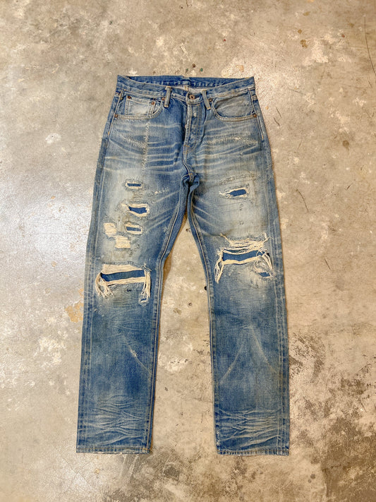 F05 Damaged Crushing Denim Jeans - Full House Denim & Workshop