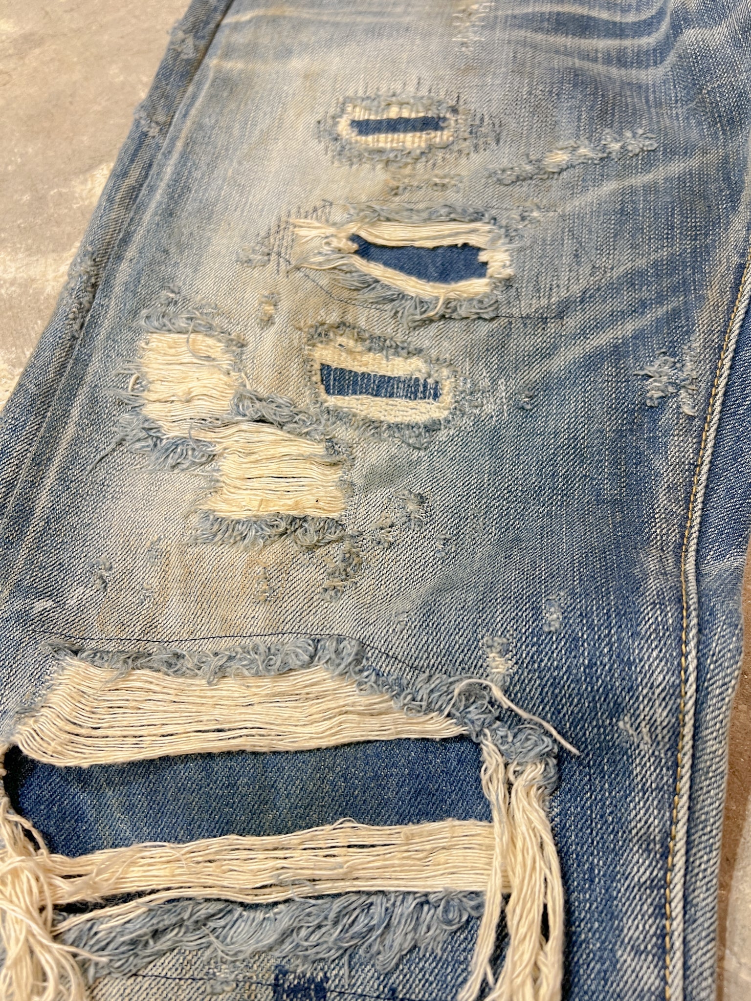 F05 Damaged Crushing Denim Jeans - Full House Denim & Workshop