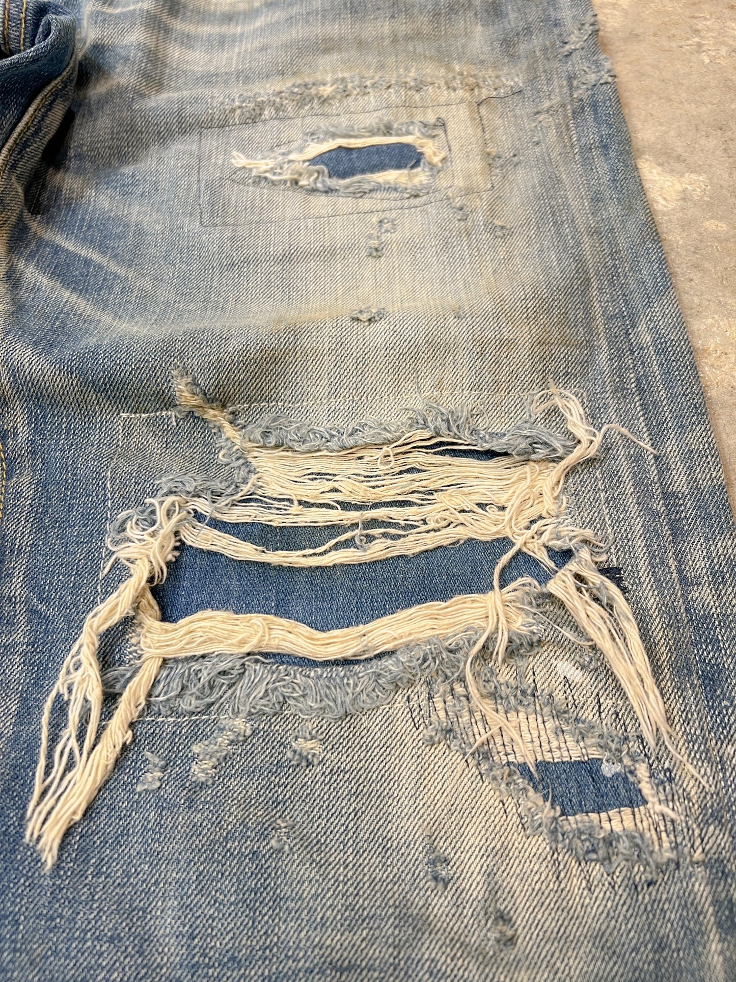 F05 Damaged Crushing Denim Jeans - Full House Denim & Workshop