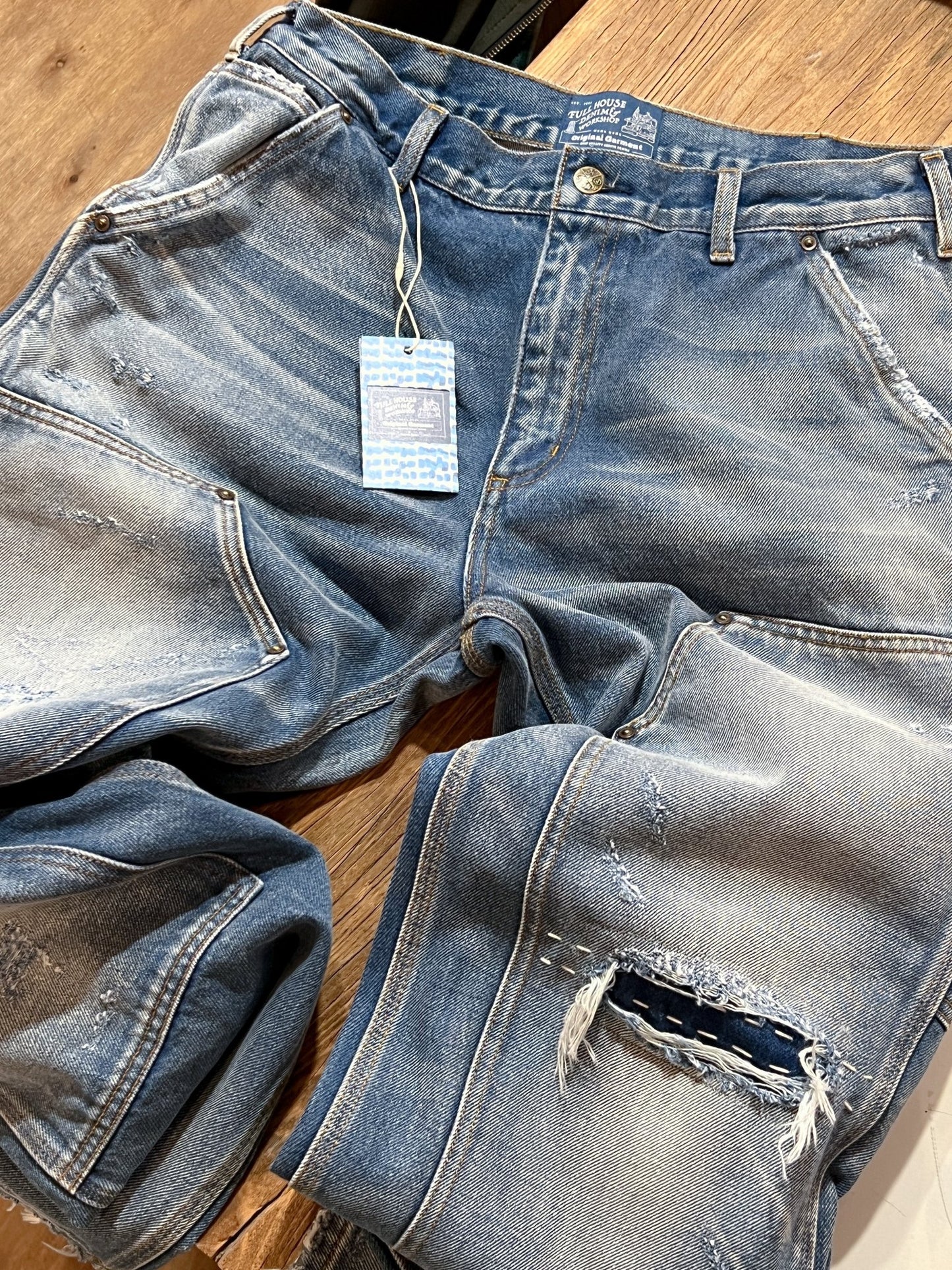 F06 Double Knee Damaged Washed Jeans - Full House Denim & Workshop