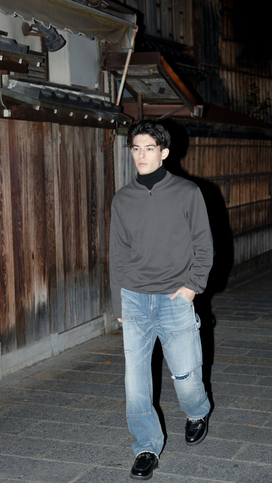 Golden Button High Collar Long Sleeve T-Shirt 金鈕企領長袖T-Shirt - Full House Denim & Workshop