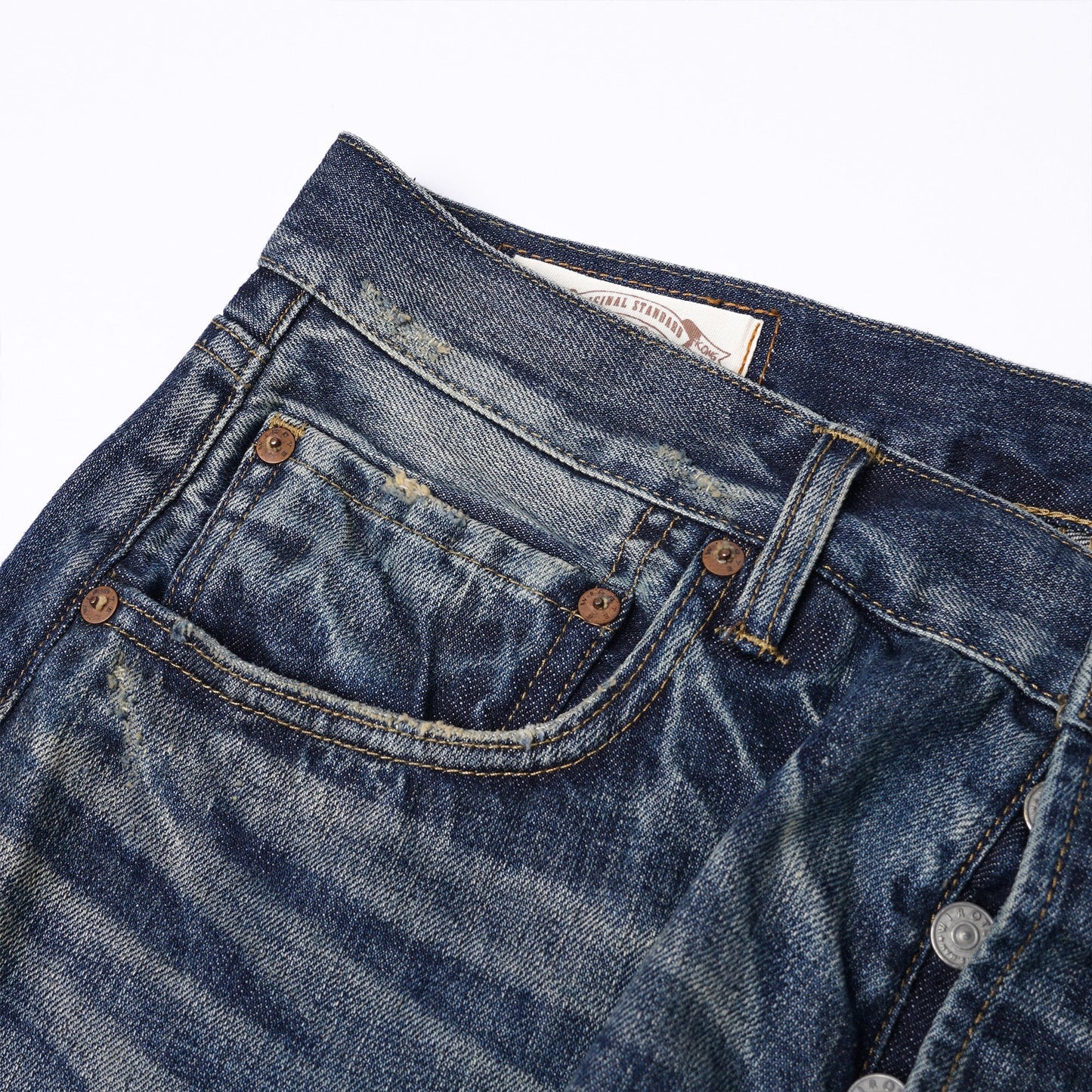 【訂製】HG01 16oz. Damaged Crush Straight Cut Jeans - Full House Denim & Workshop