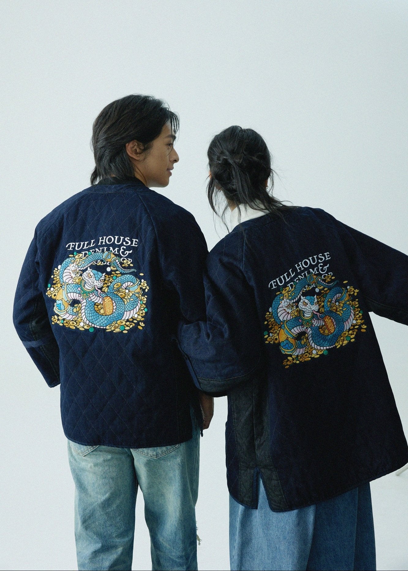 【Limited Edition】Wealth Serpent Embroidery Double Sided Haori【玉京子】 - Full House Denim & Workshop