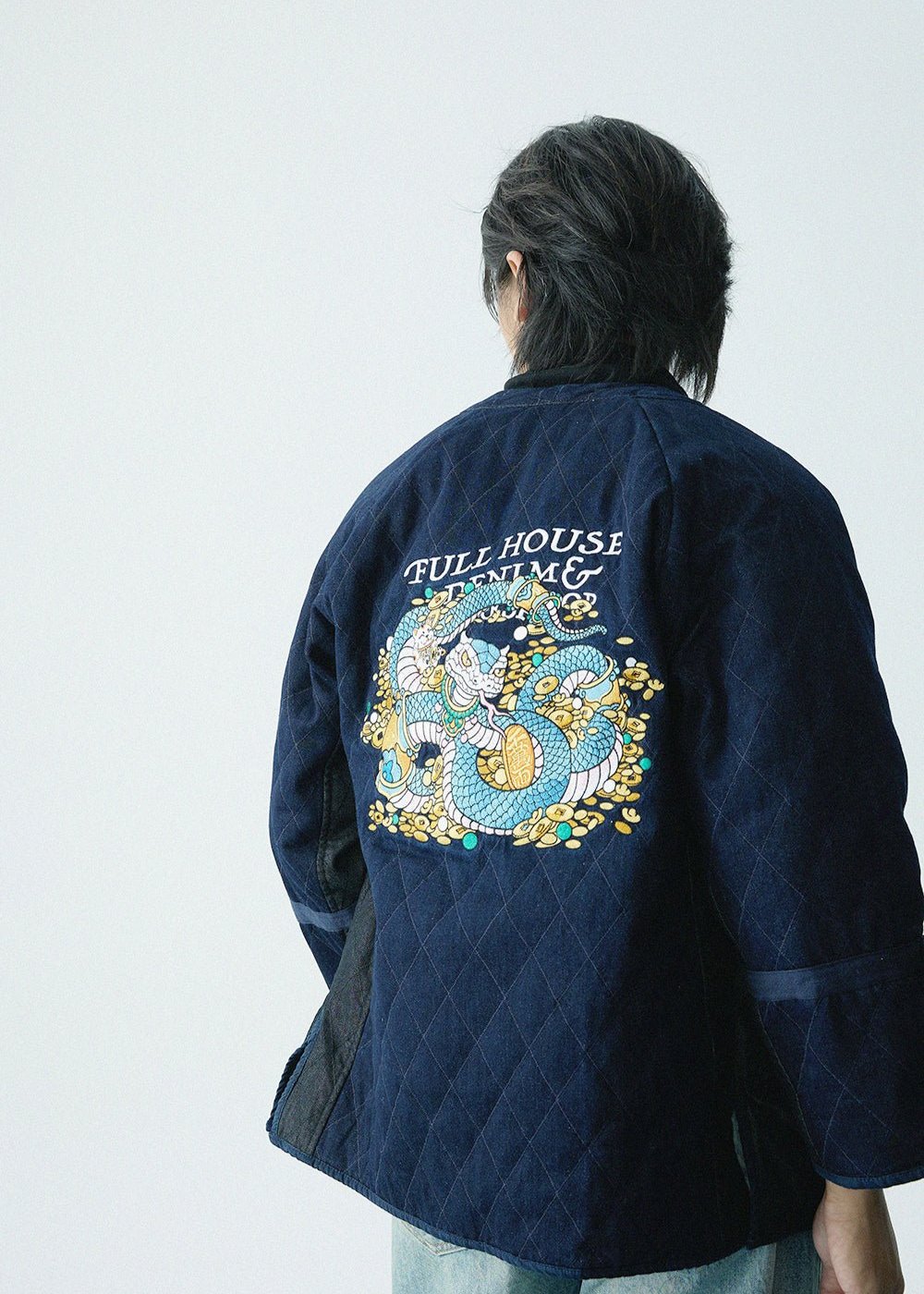 【Limited Edition】Wealth Serpent Embroidery Double Sided Haori【玉京子】 - Full House Denim & Workshop