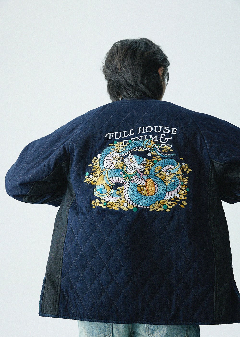 【Limited Edition】Wealth Serpent Embroidery Double Sided Haori【玉京子】 - Full House Denim & Workshop