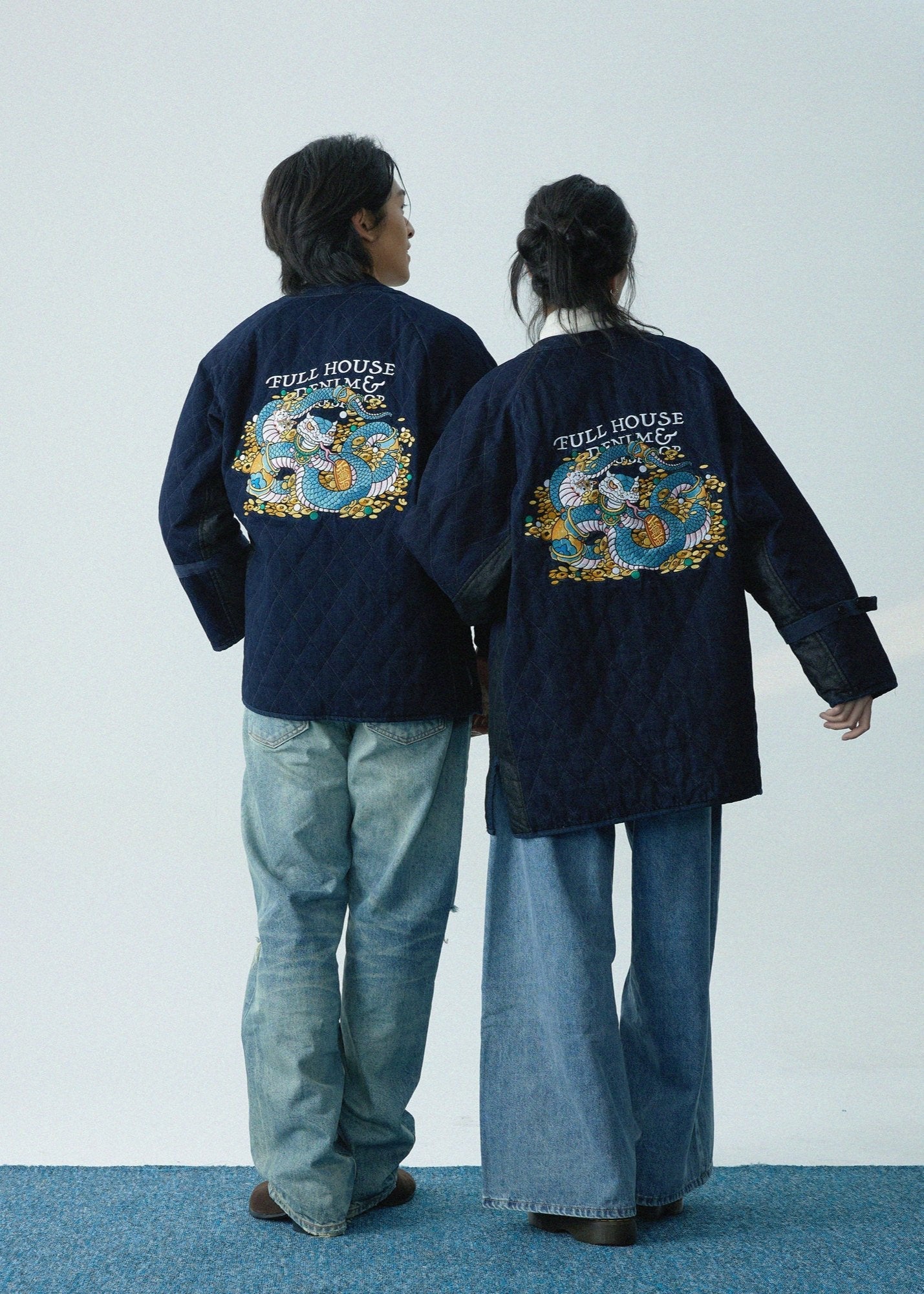 【Limited Edition】Wealth Serpent Embroidery Double Sided Haori【玉京子】 - Full House Denim & Workshop