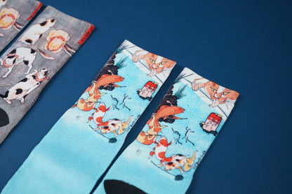 Ukiyo - e Cats Socks 猫(ねこ)靴下 - Full House Denim & Workshop