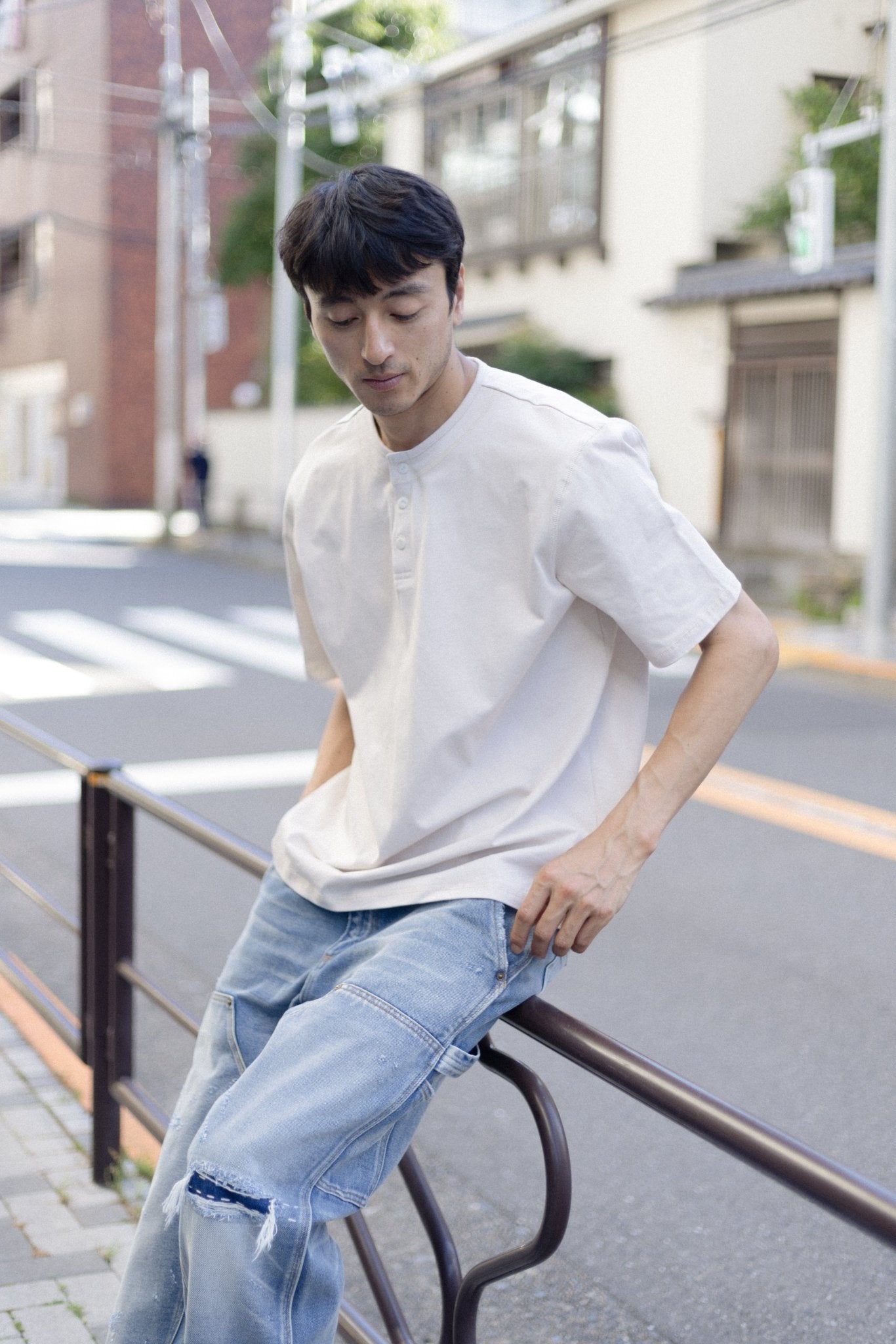 【二代目】Washi Paper Yarn Blended Henley T-Shirt 和紙紗混紡高密棉亨利領T-Shirt - Full House Denim & Workshop